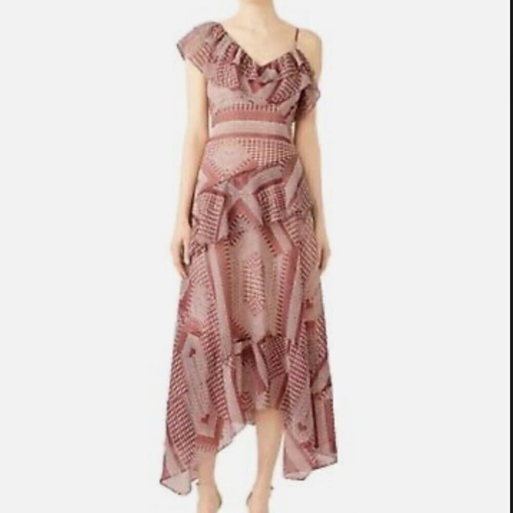 Rebecca Minkoff Pink Patterned Ruffle Maxi Dress
